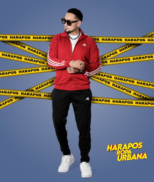 Deportivo adidas combinado rojo/negro trilineas