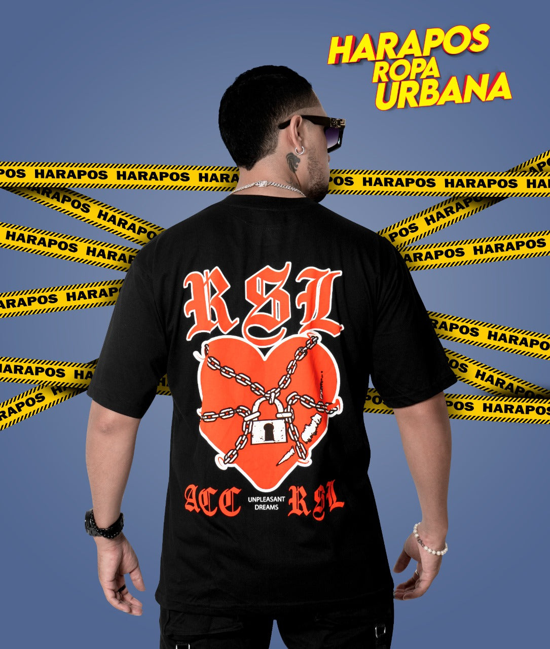 Polera rose london oversize negra corazon con candado