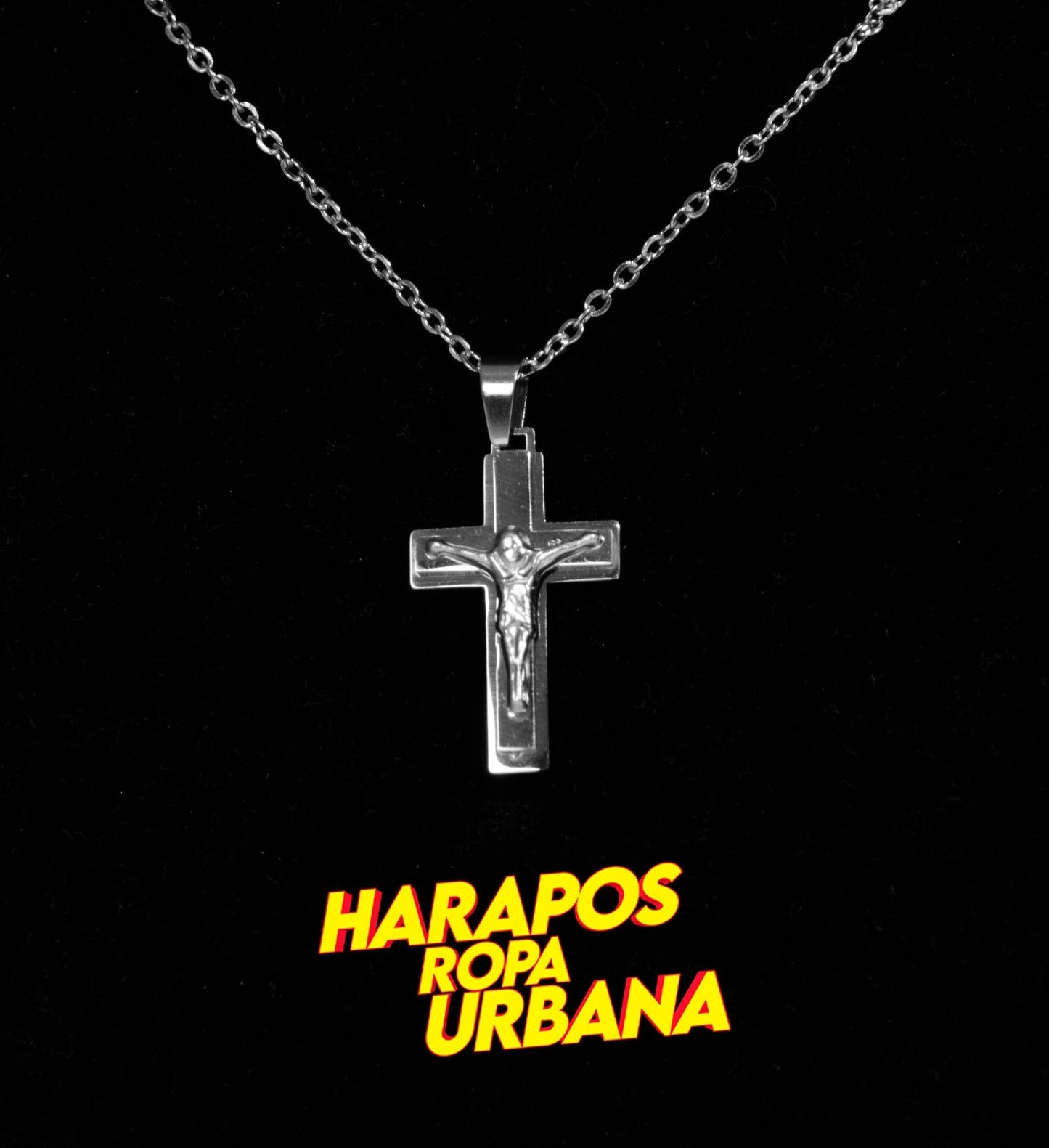 Cadena de acero plateada dije cruz