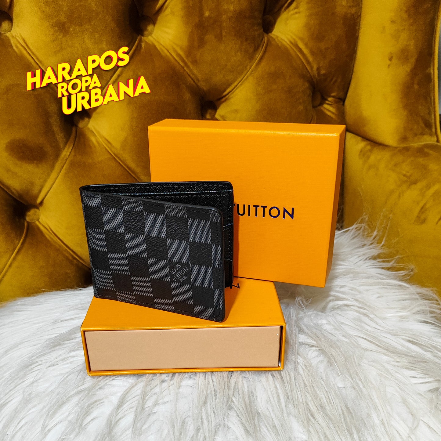 Billetera Premium Louis Vuitton cuadriculada negra