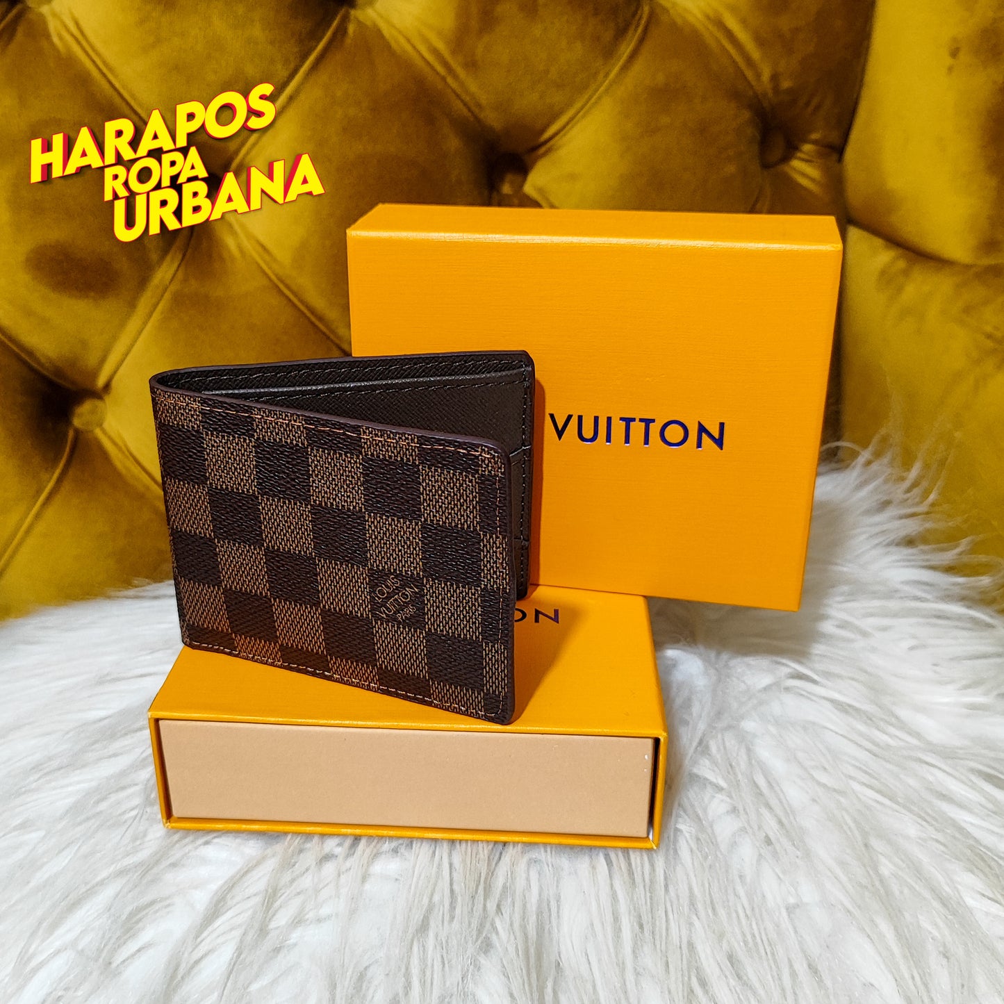 Billetera Premium Louis Vuitton cuadriculada cafe