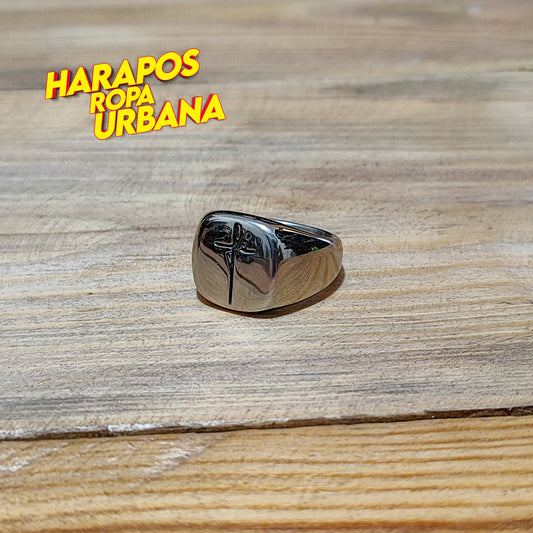 Anillo de acero plateado liso fe