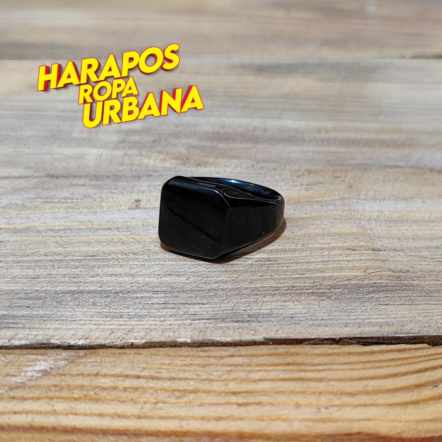 Anillo de acero negro cuadrado liso