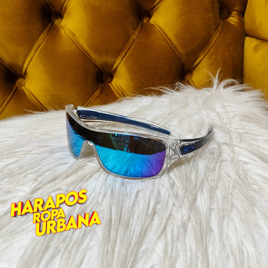 Gafa Oakley polarizada transparente marco delgado detalle azul