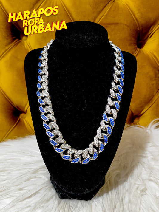 Cadena cubana redonda plateada 2 cm combinada