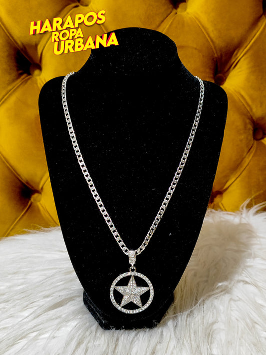 Cadena de acero plateada dije estrella plateada