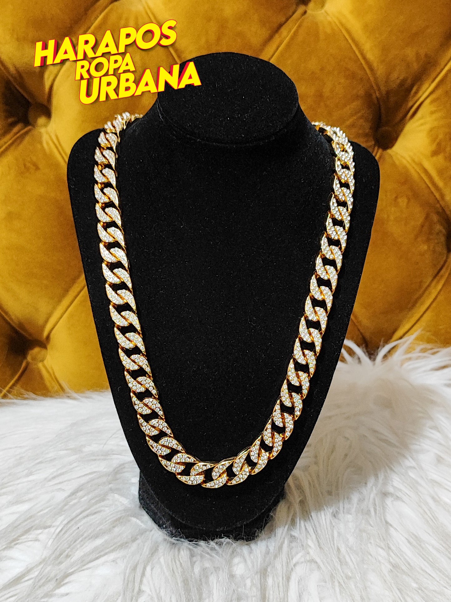 Cadena cubana dorada redonda grande