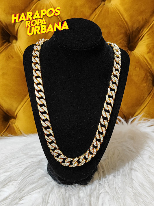 Cadena cubana dorada redonda grande