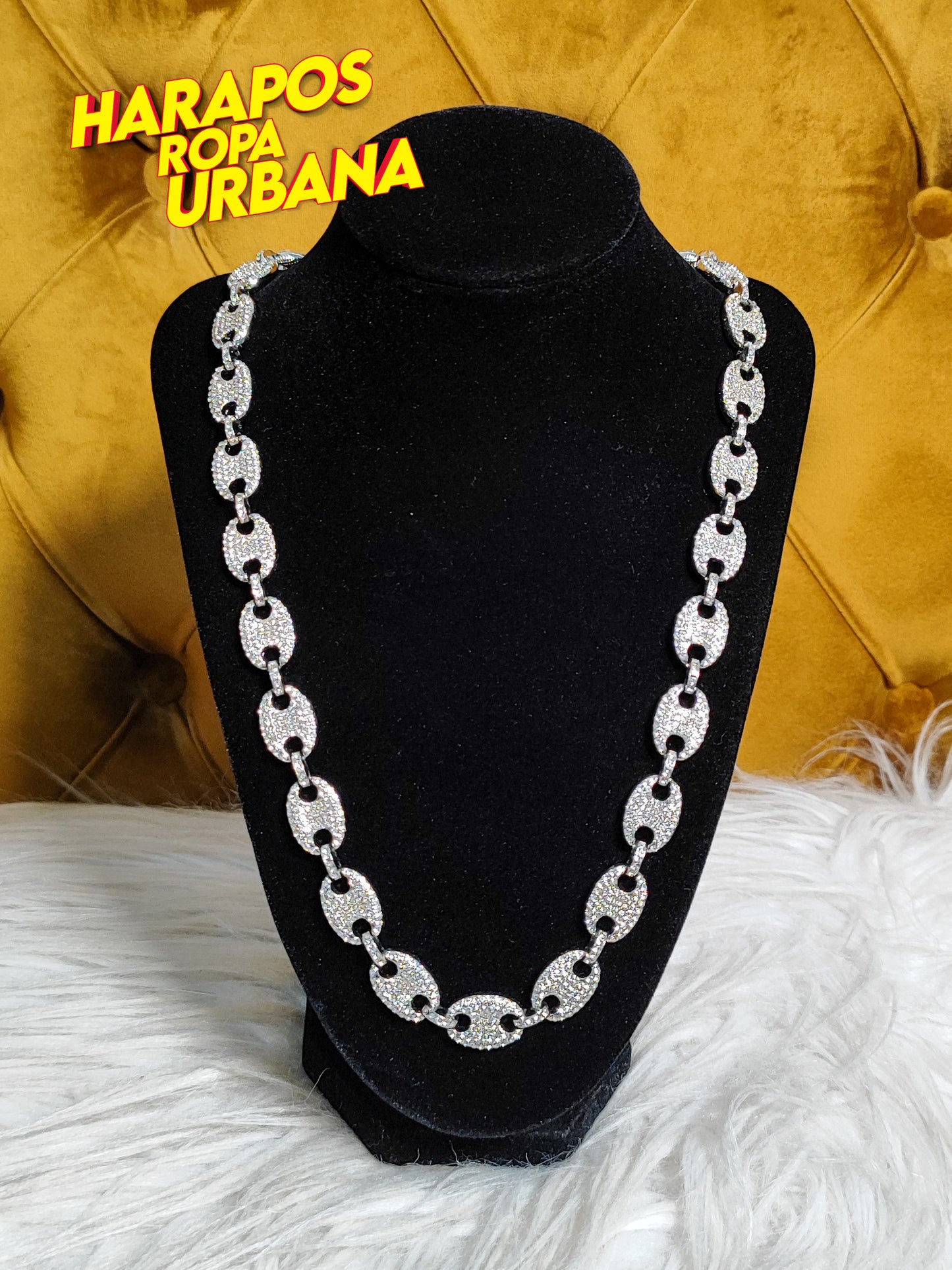 Cadena cubana plateada estilo gucci