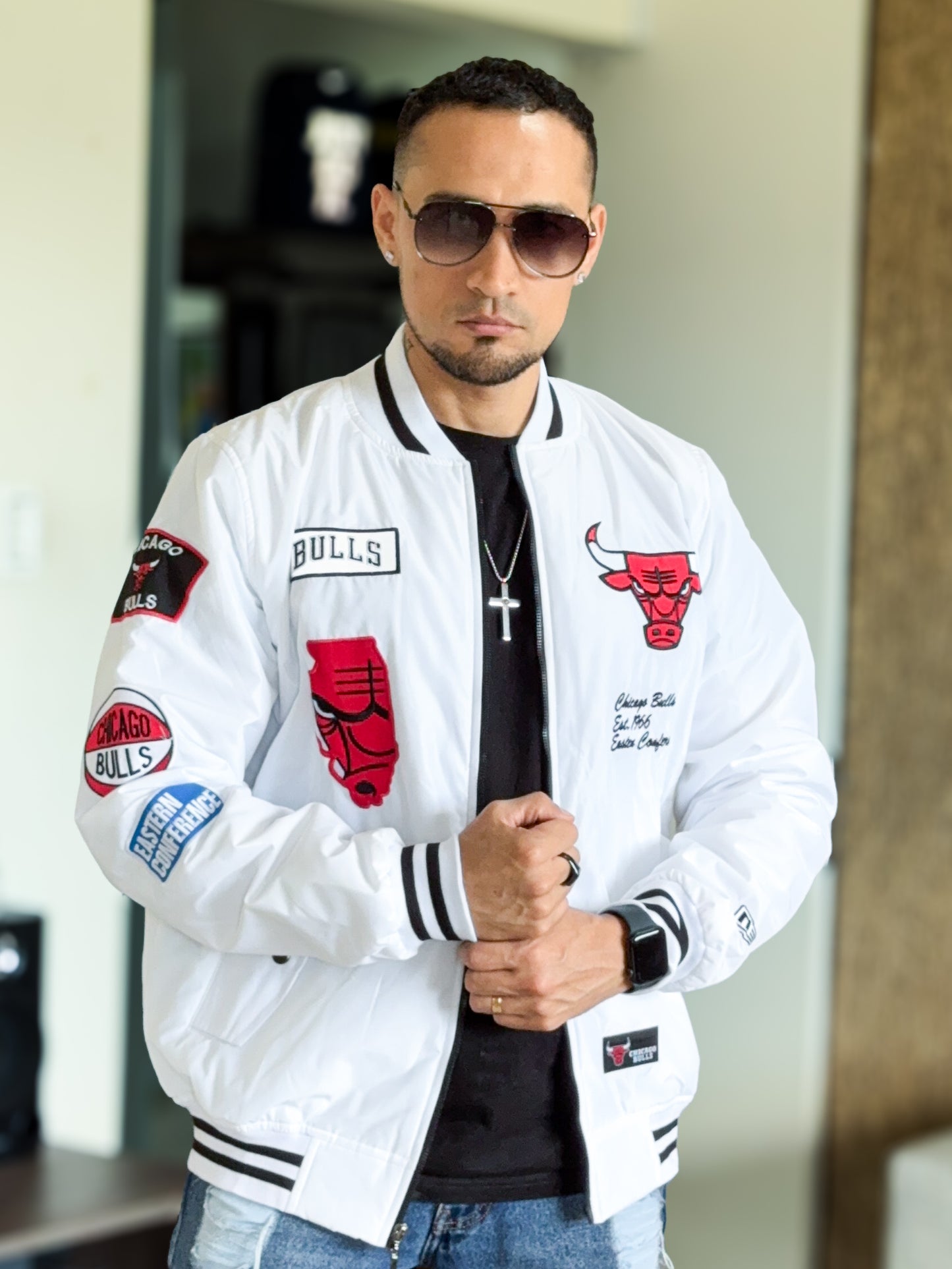 Chaqueta Bomber Chicago Bulls Premium Edición Blanca
