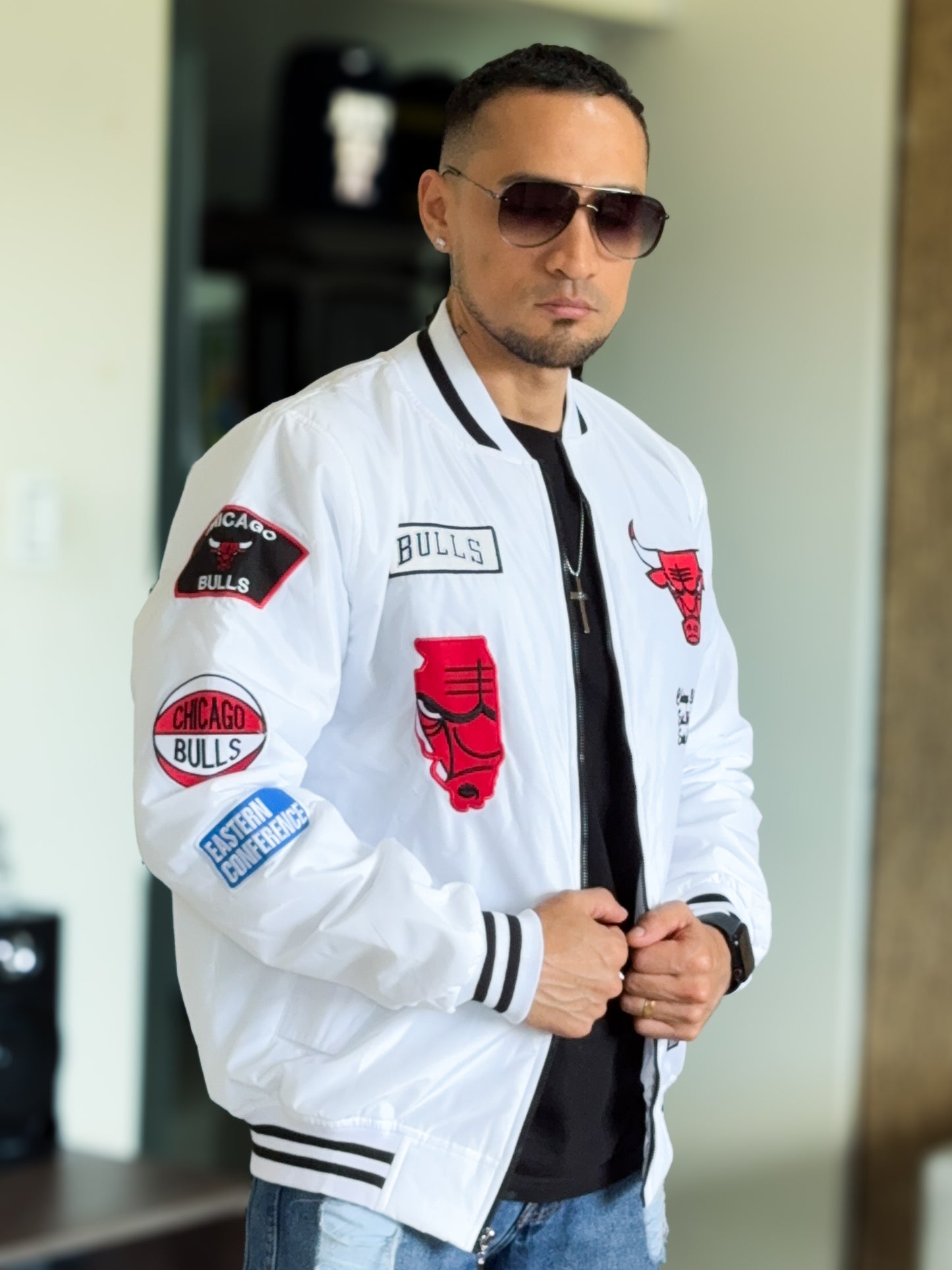 Chaqueta Bomber Chicago Bulls Premium Edición Blanca