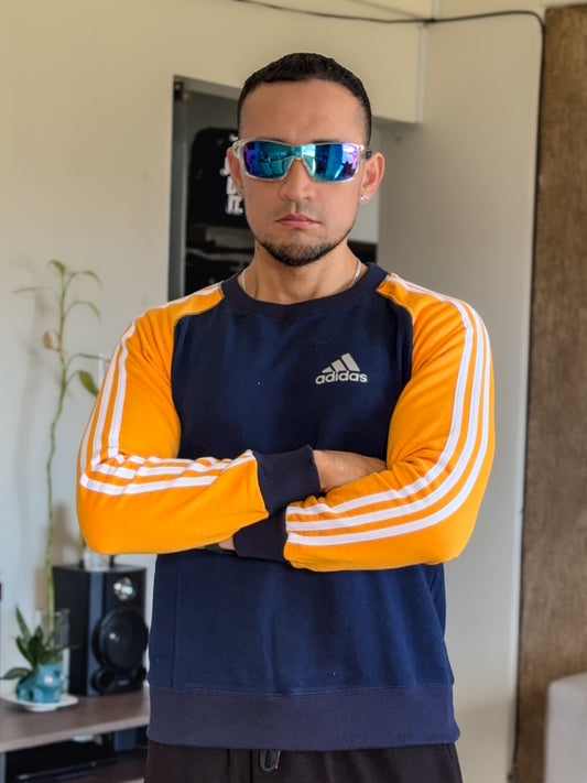 Sudadera clasica Adidas color Azul mangas Amarillas