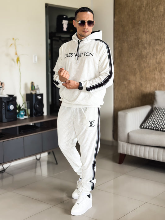 Conjunto deportivo Louis Vuitton de gamusa grabada en laser Blanco PREMIUM