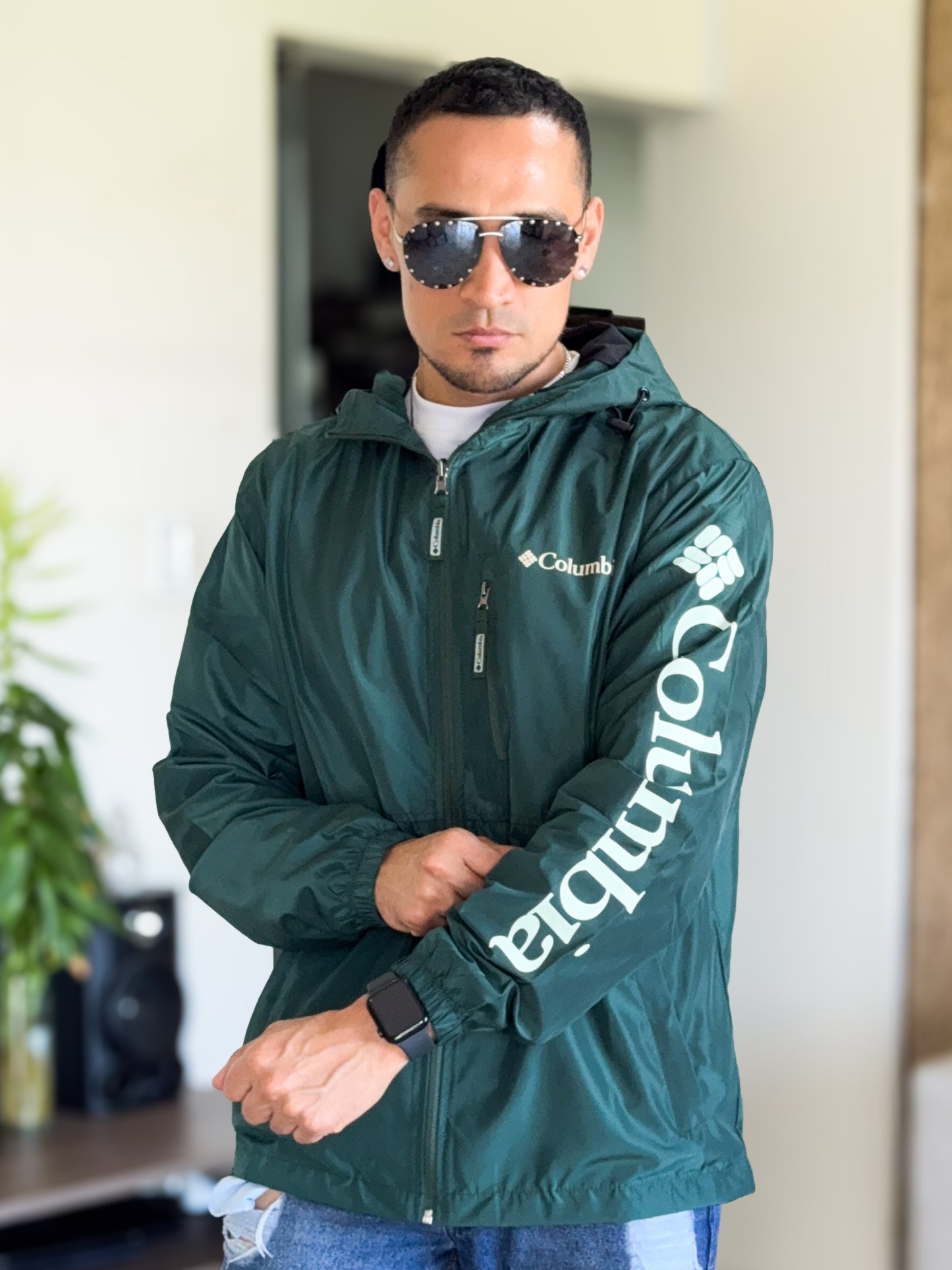 Chaqueta Rompevientos Columbia Premium Verde Metalico
