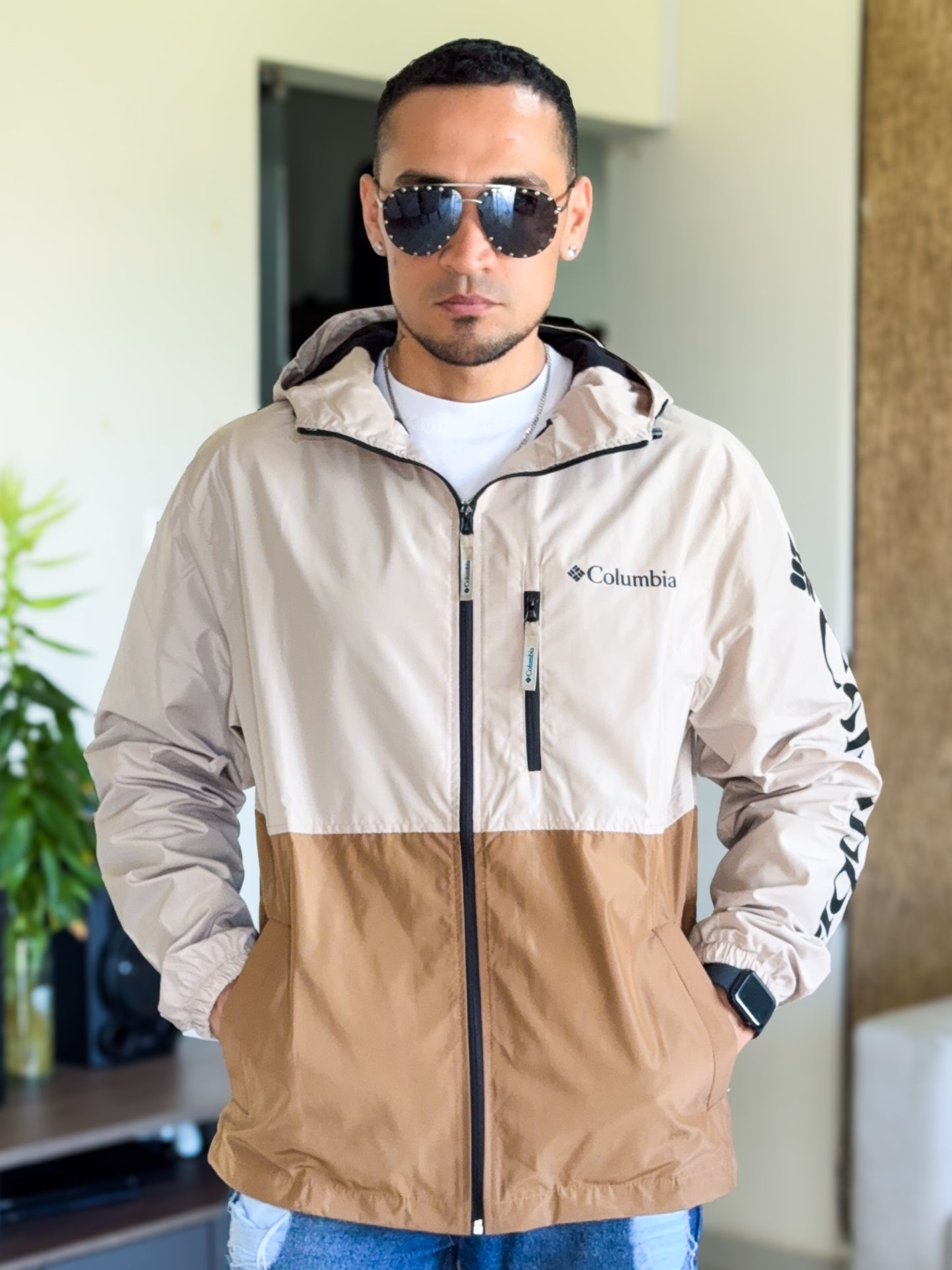 Chaqueta Rompevientos Columbia Premium Bi-color Beige/Mostaza