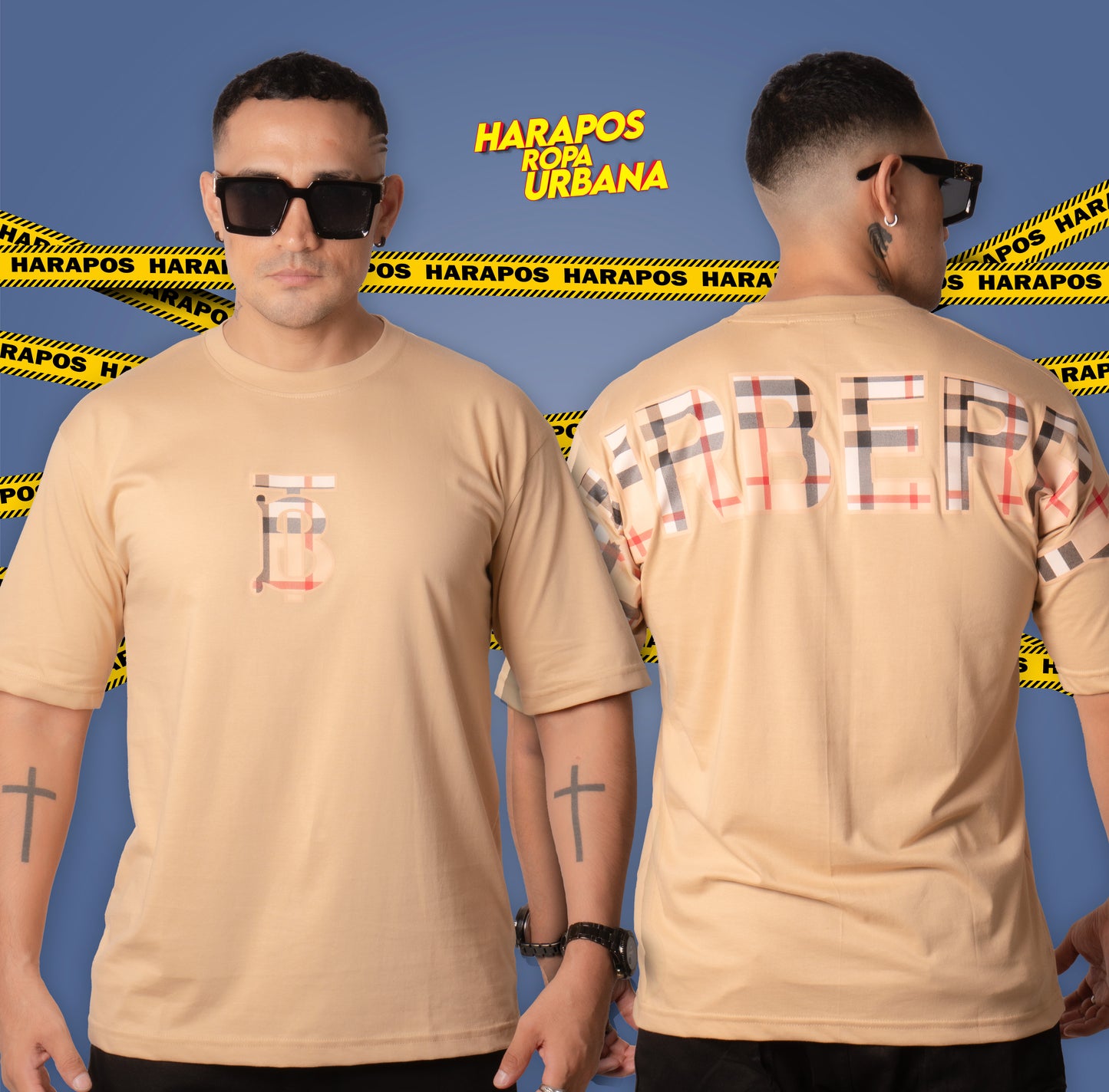 Polera Burberry B texturizada Oversize cafe