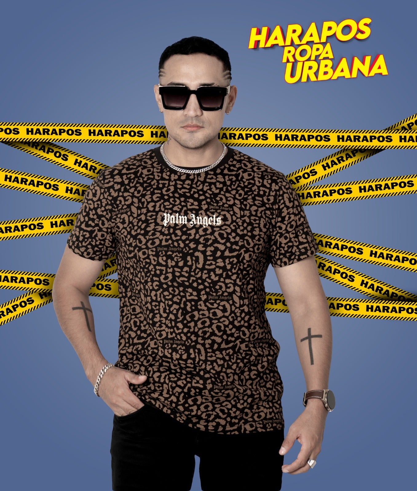 Polera palm angels animal print cafe oscuro