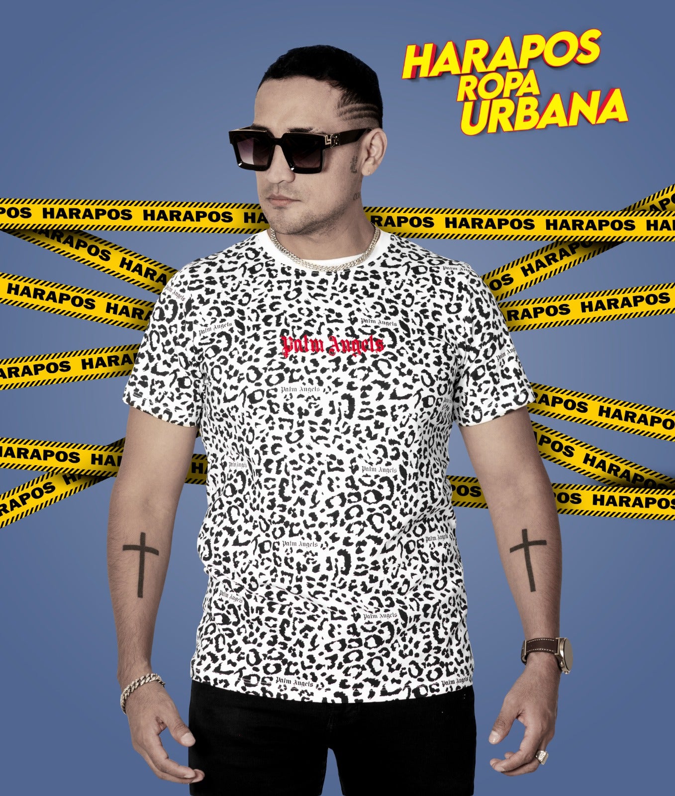 Polera palm angels animal print blanca