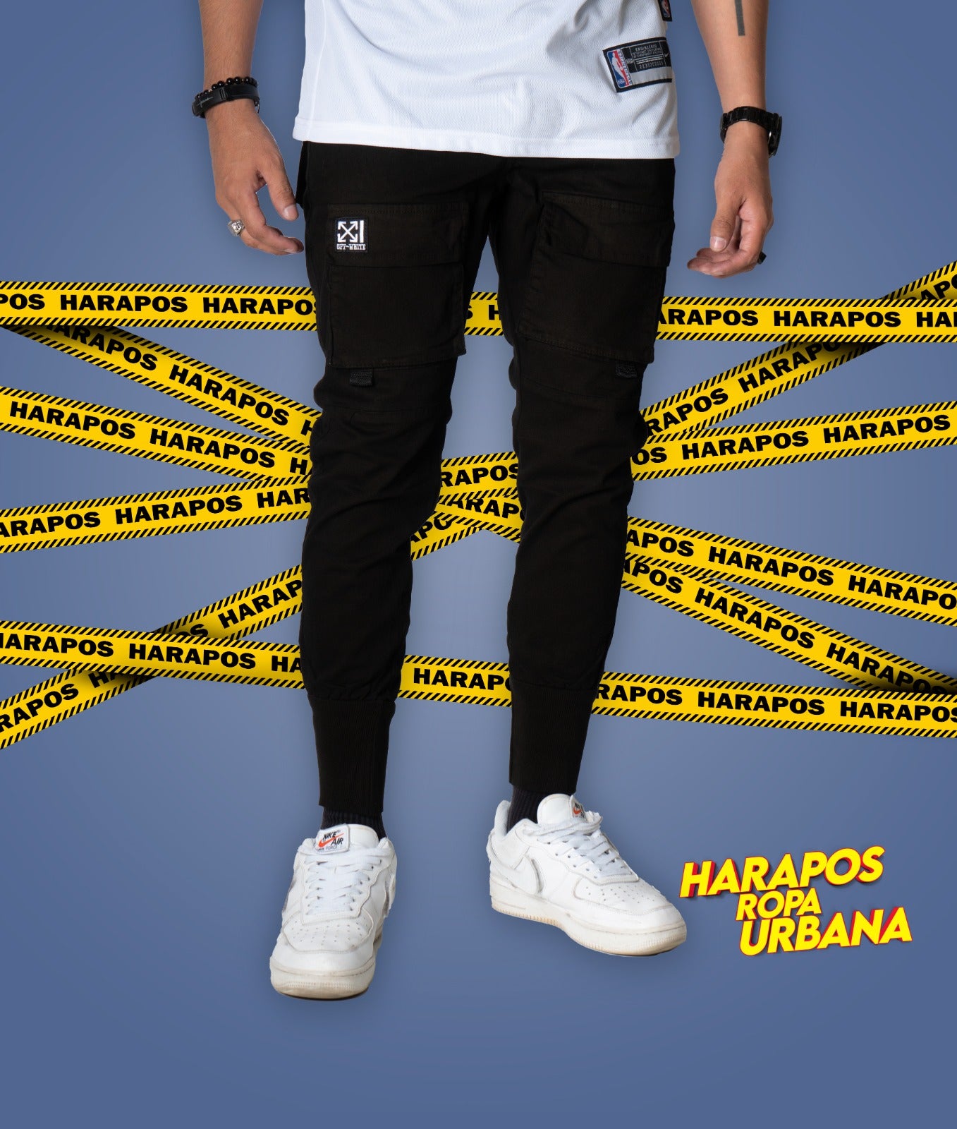 Jogger Off White negro-fucsia