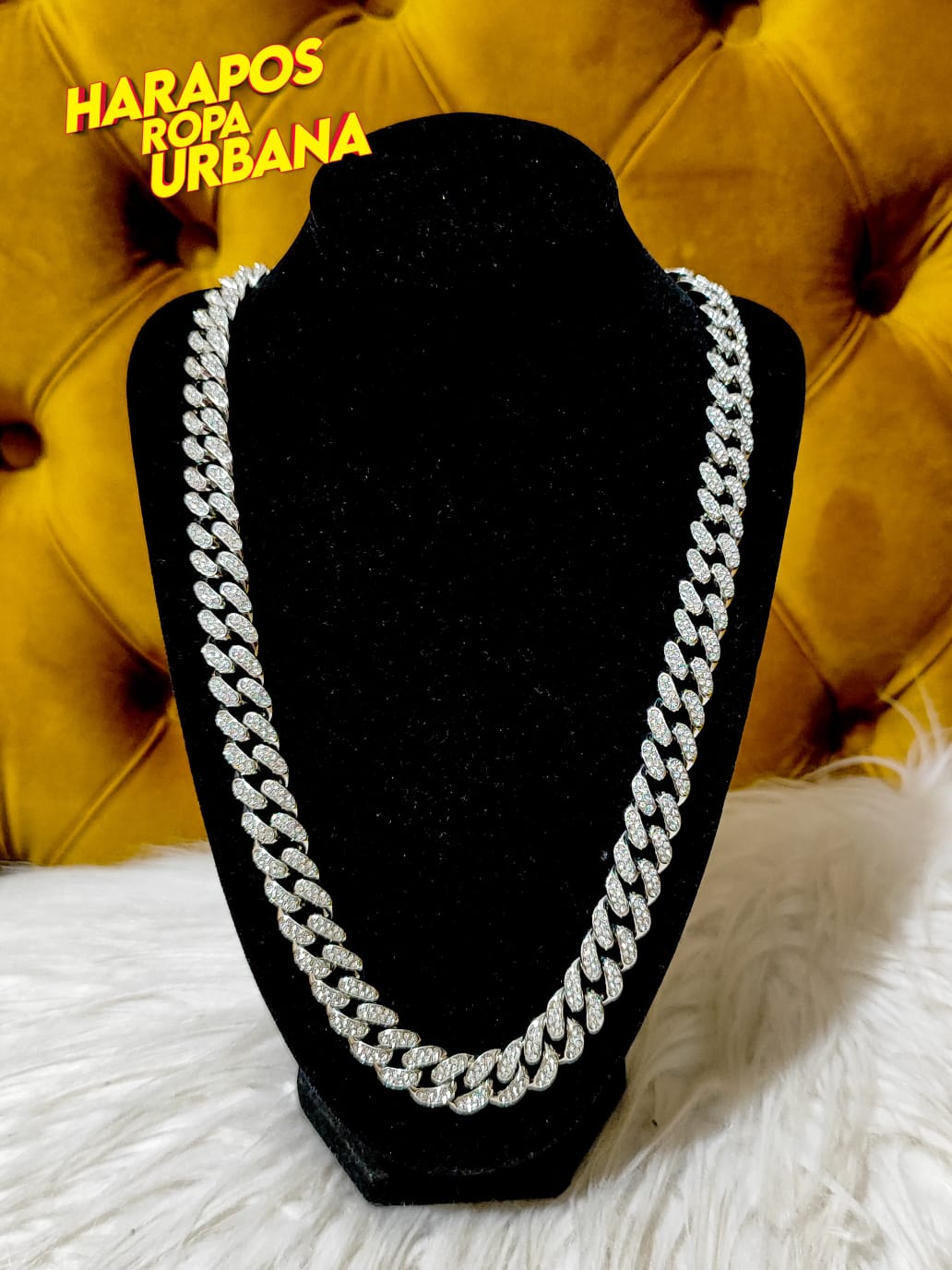 Cadena cubana plateada redonda