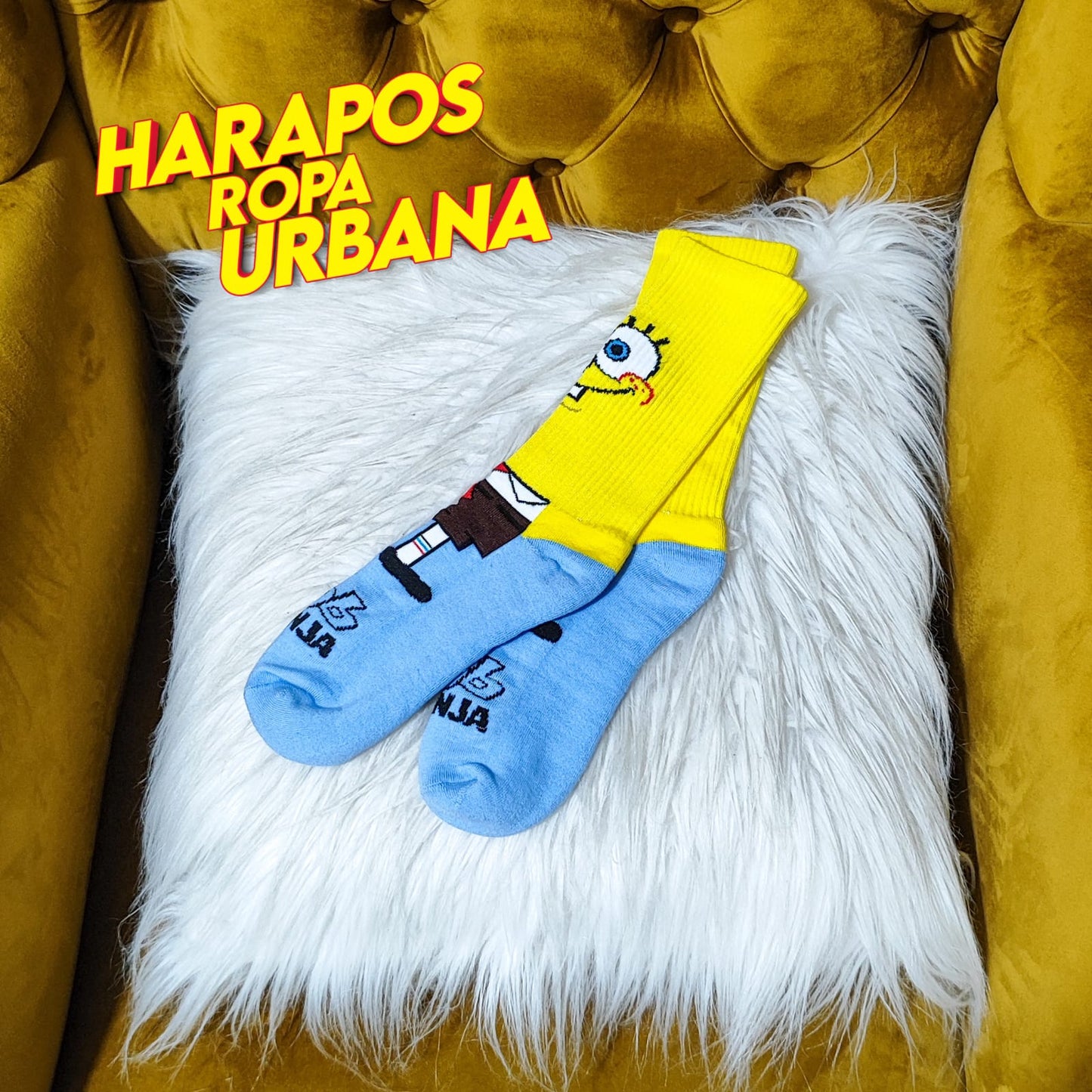 Medias bob esponja amarillo con celeste