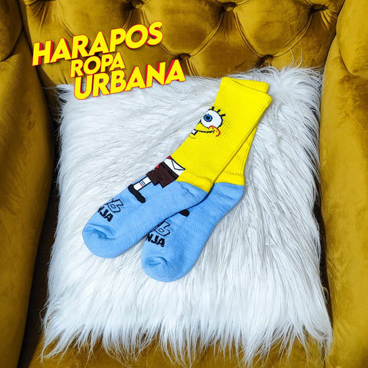 Medias bob esponja amarillo con celeste