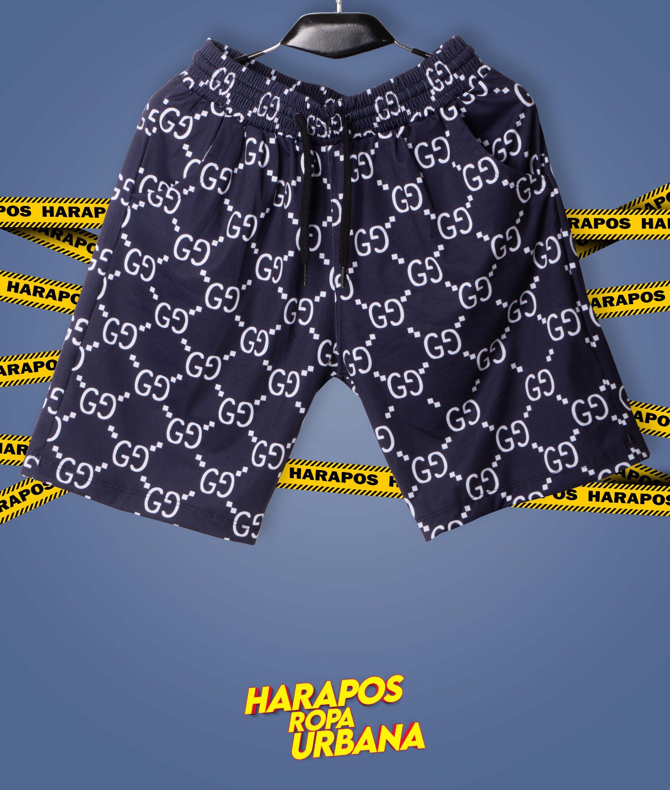 Conjunto de verano sublimado gucci azul marino con letras blancas short + polera