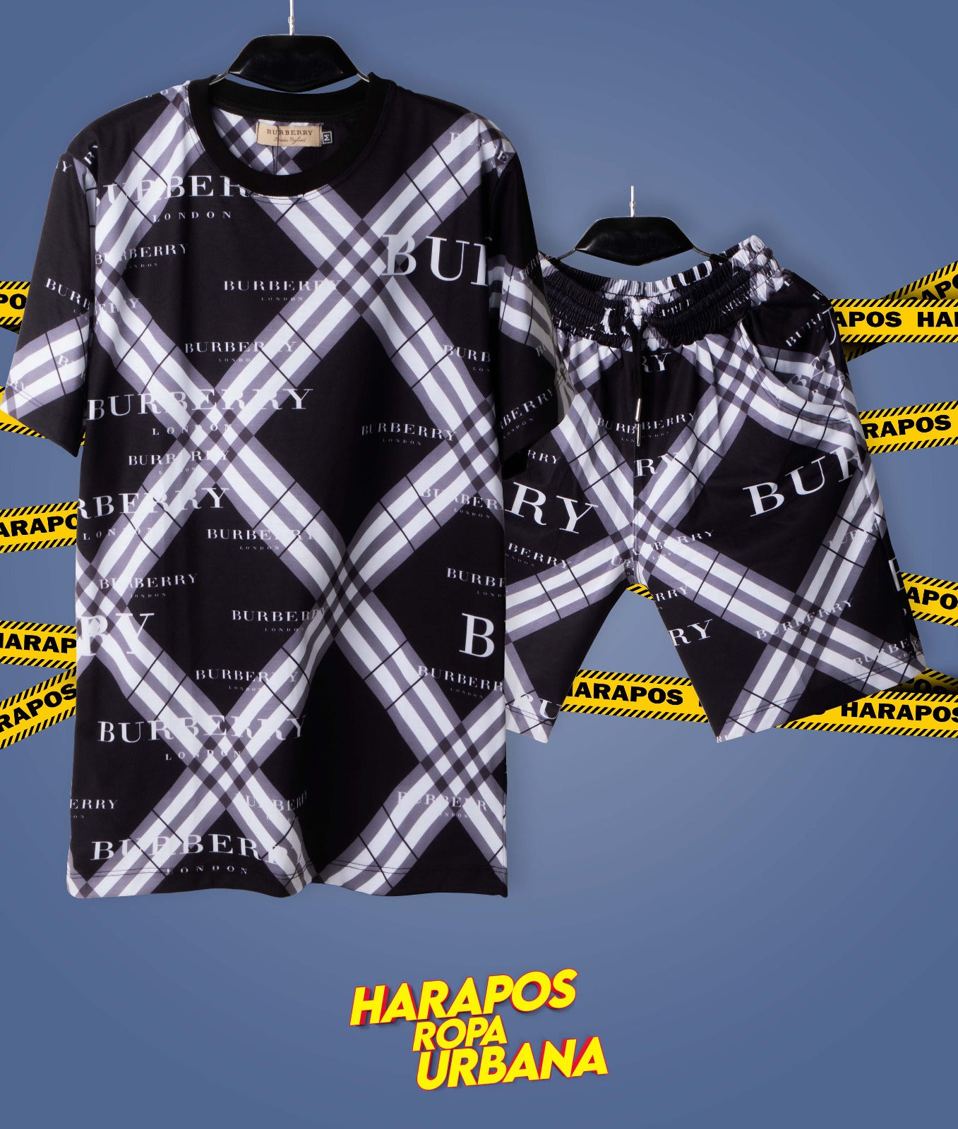 Conjunto de verano sublimado burberry negro short + polera