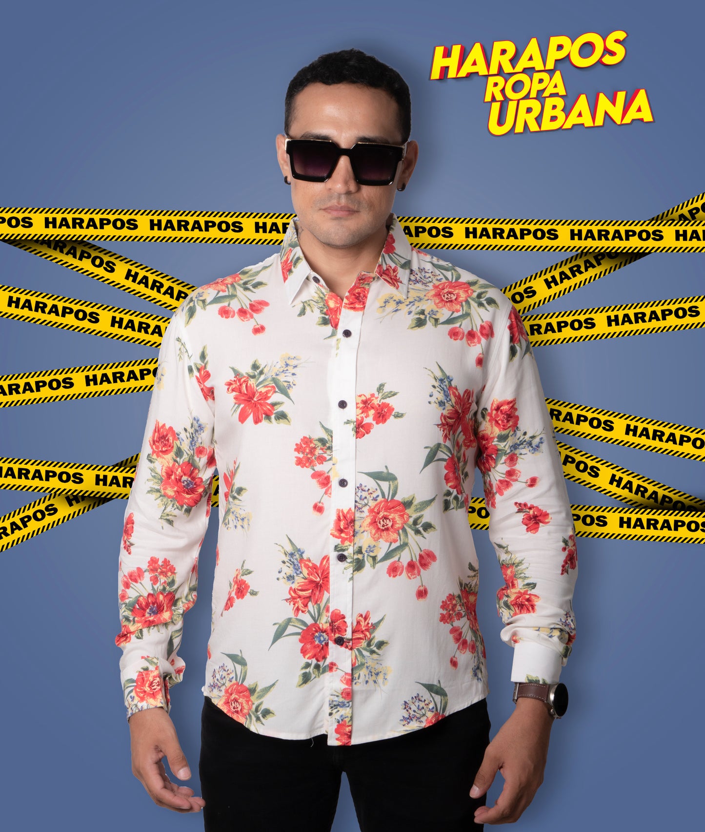 Camisa Doom manga larga blanca con flores rojas