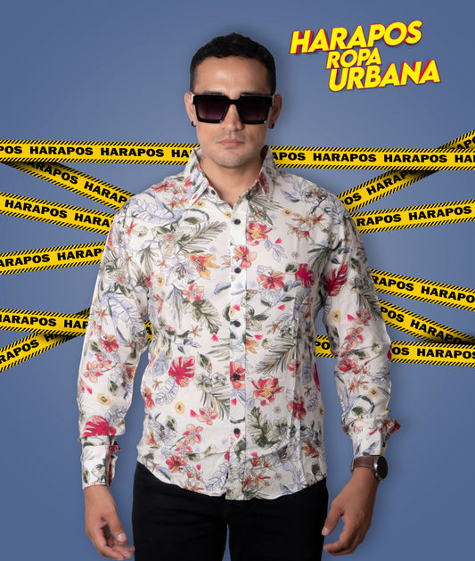 Camisa Doom manga larga blanca con flores