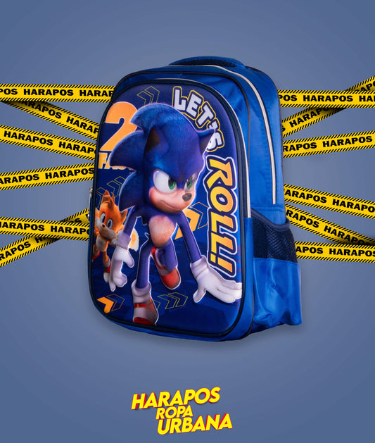 Mochila de niño sonic azul en relieve azul pequeña