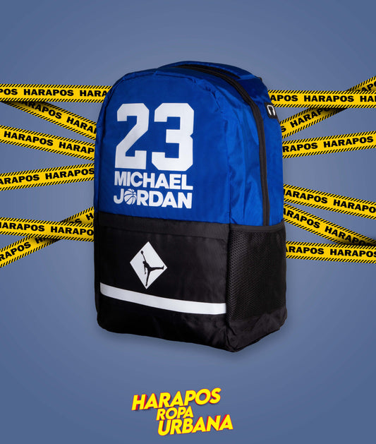 Mochila michael jordan azul/negro letras y linea blancas