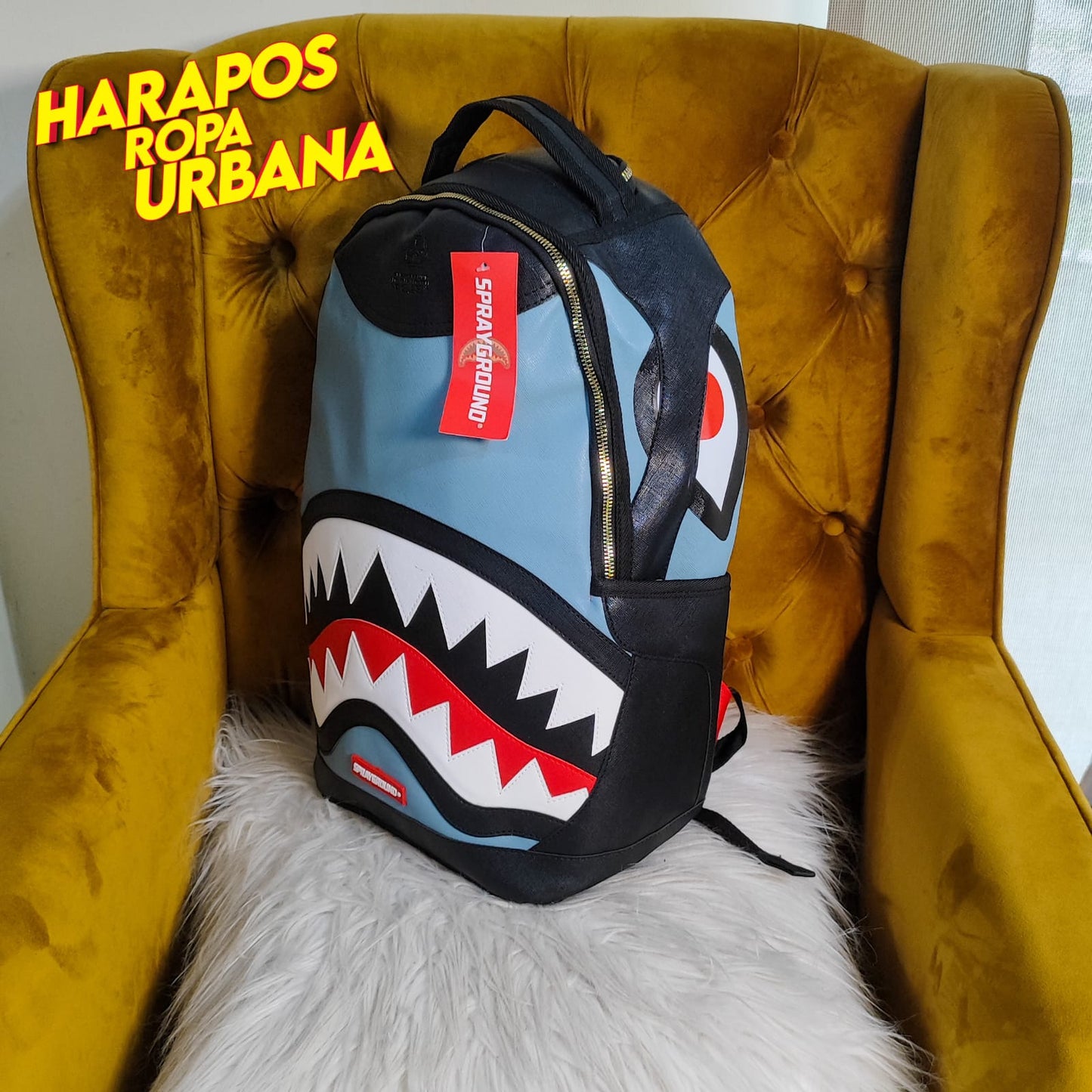 Mochila Sprayground cuero liso negro con plomo