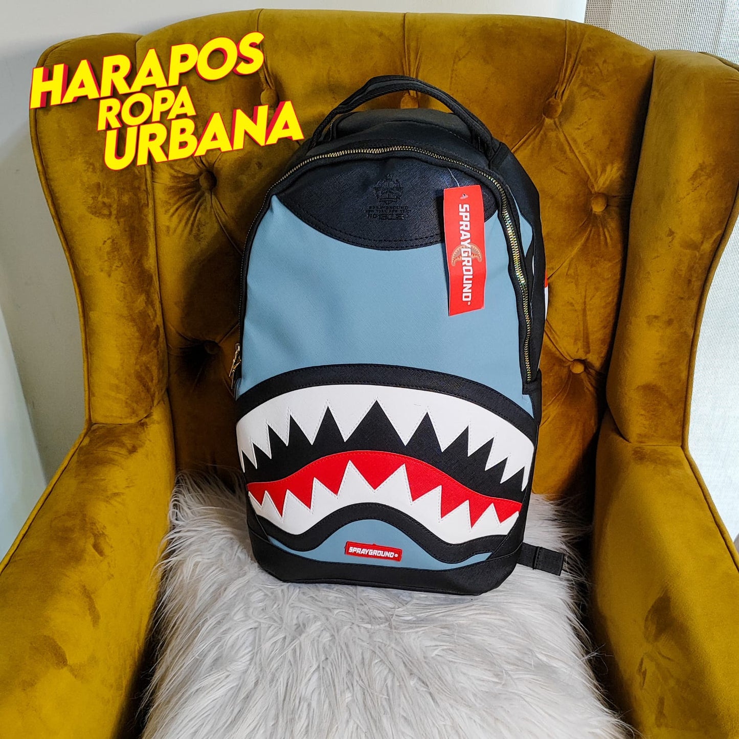 Mochila Sprayground cuero liso negro con plomo