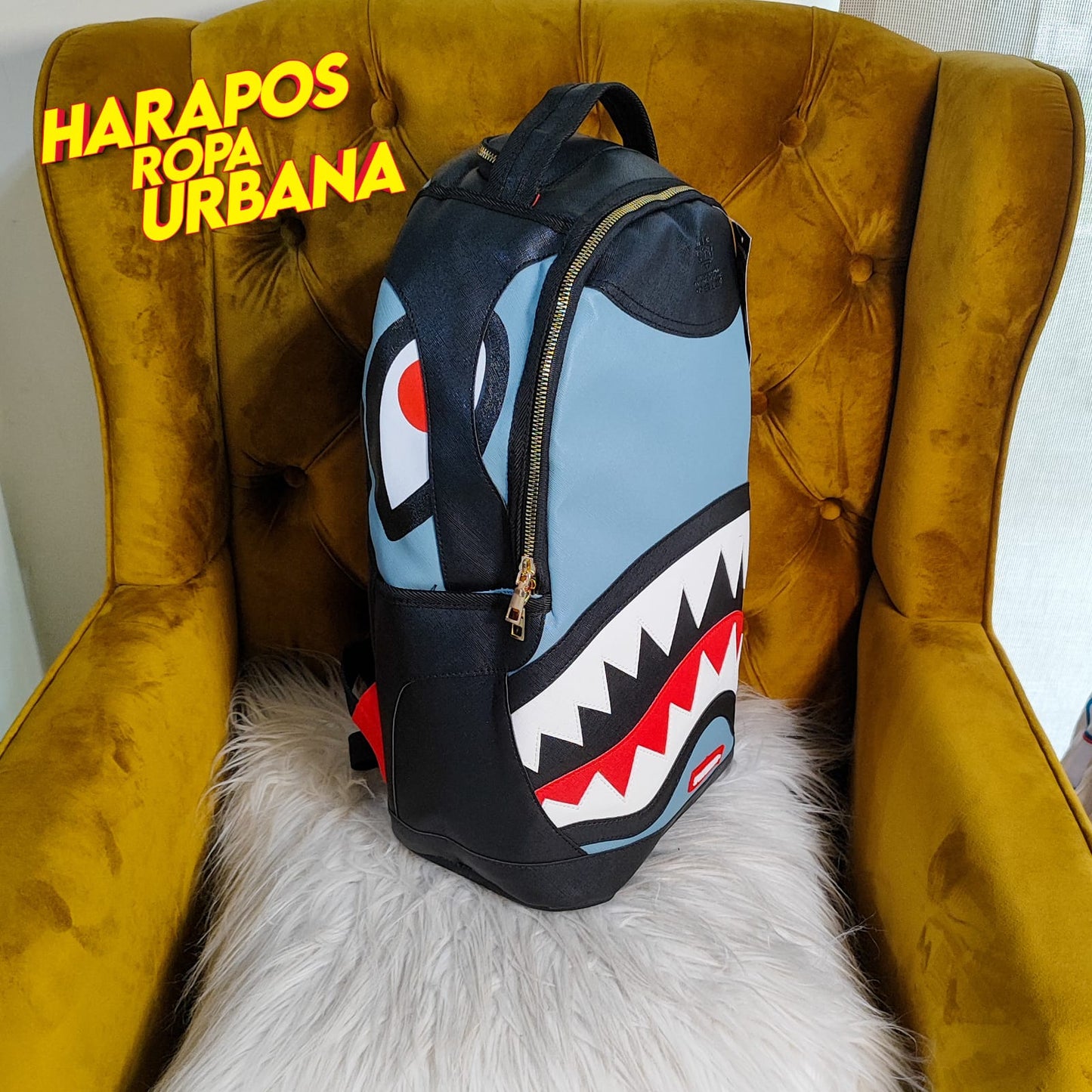 Mochila Sprayground cuero liso negro con plomo