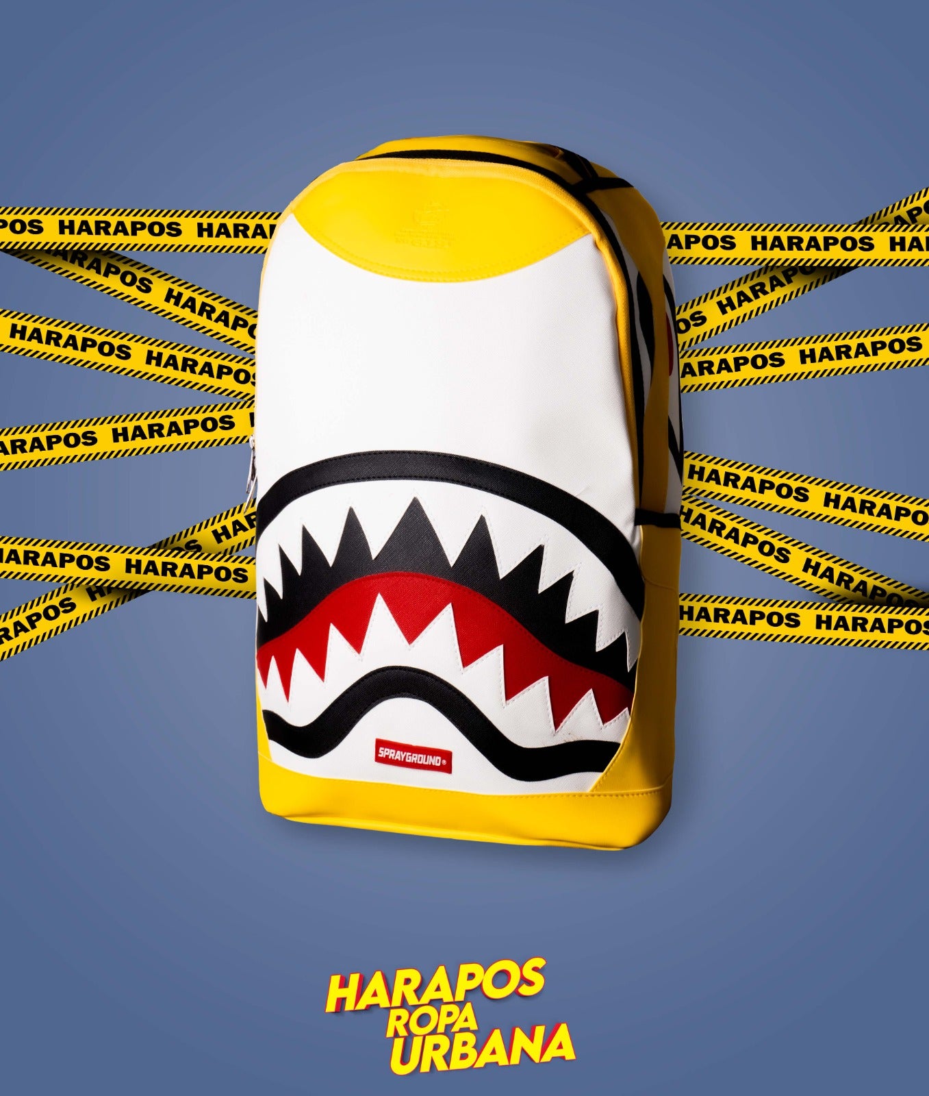 Mochila Sprayground cuero liso amarillo con blanco