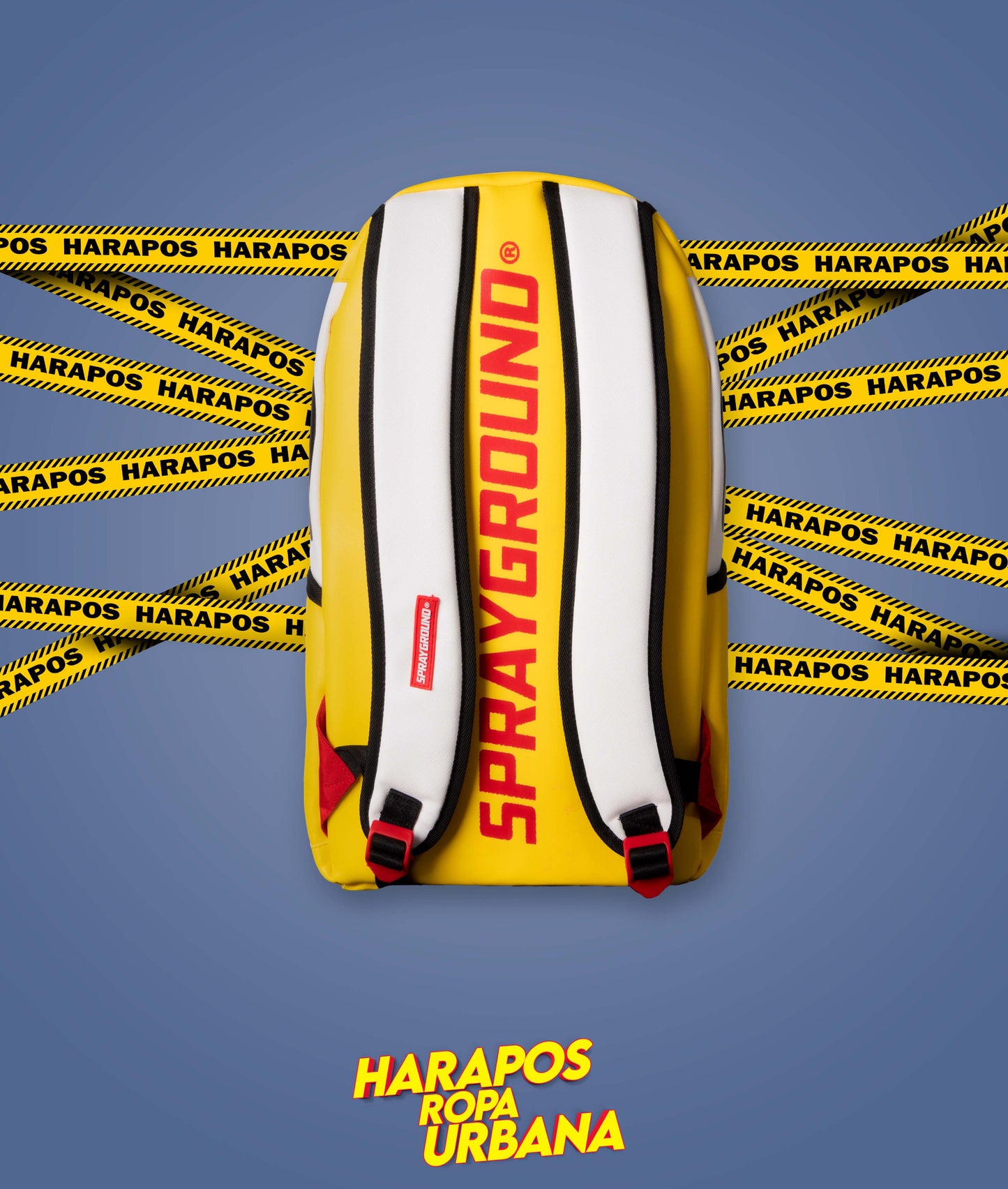 Mochila Sprayground cuero liso amarillo con blanco