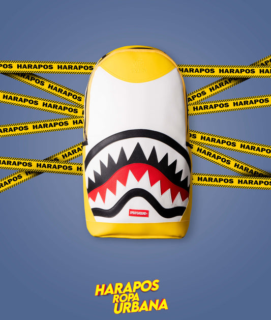 Mochila Sprayground cuero liso amarillo con blanco