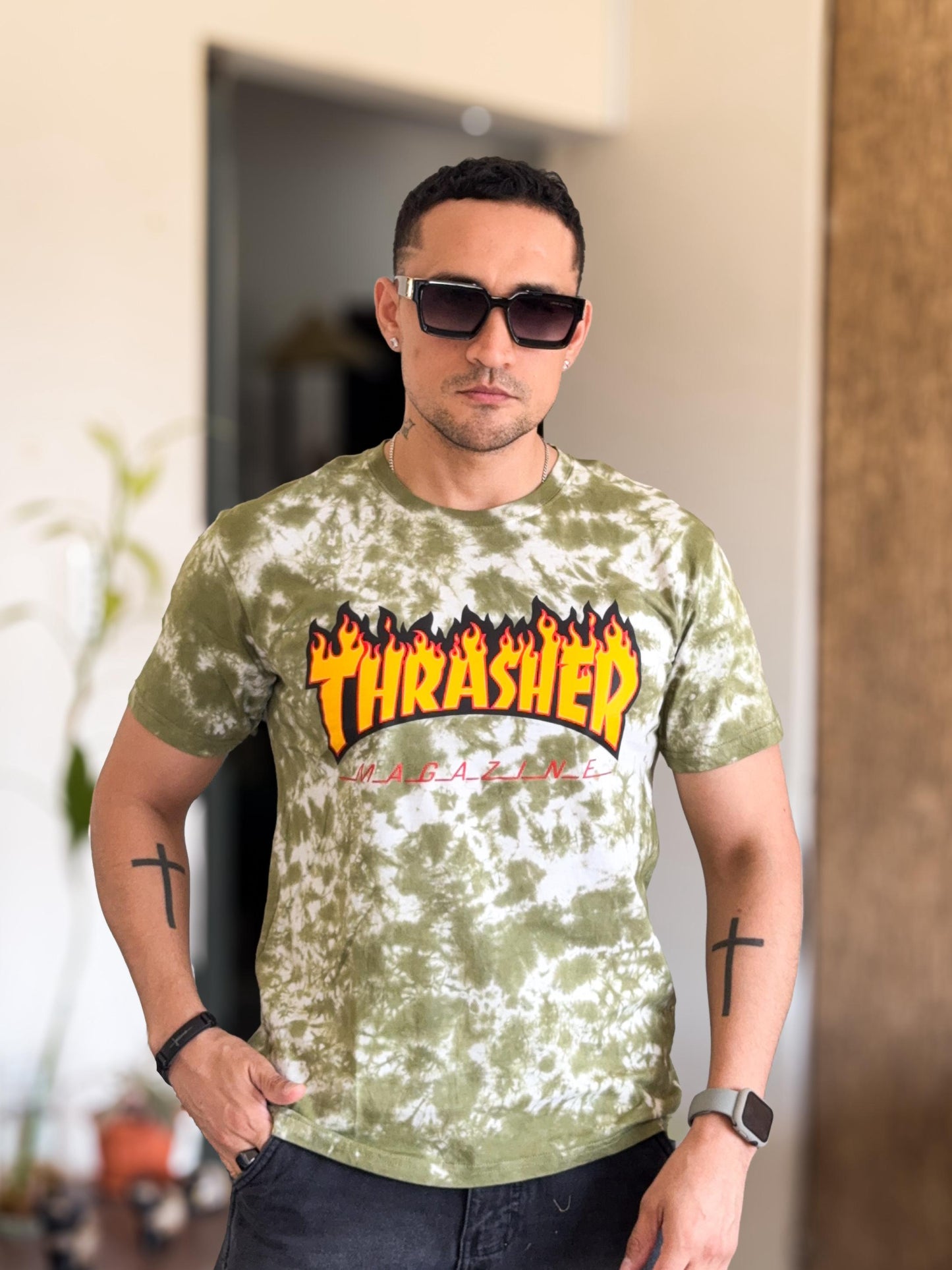 Polera thrasher verde camuflado