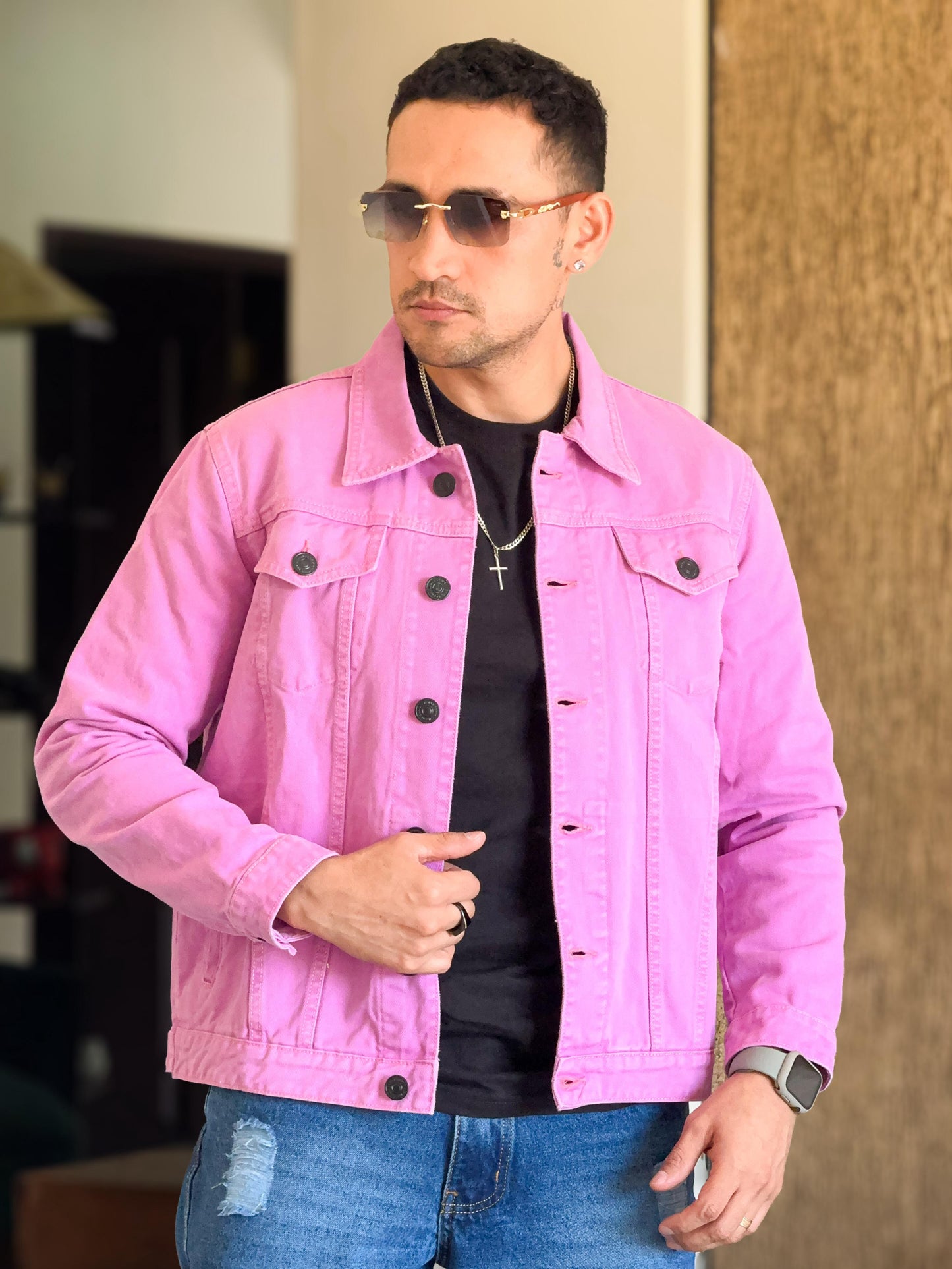 Chaqueta jean essentials basico morado pastel