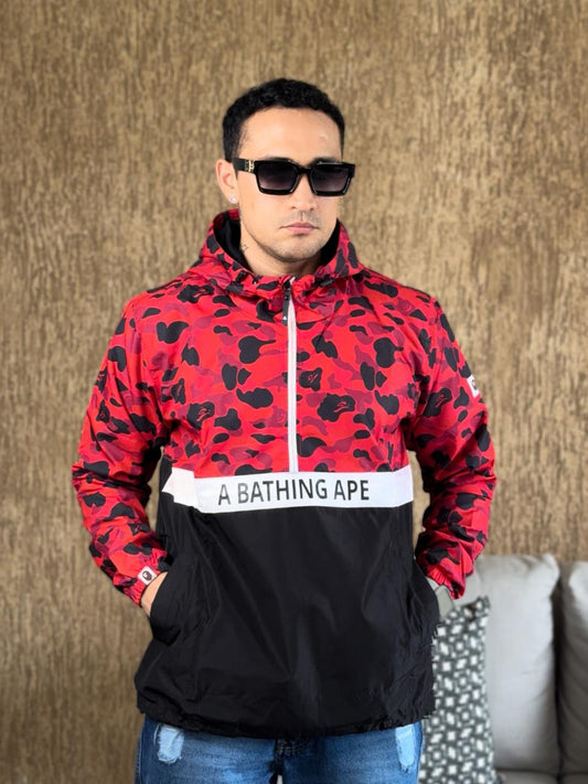 Chaqueta rompevientos bape camufada roja