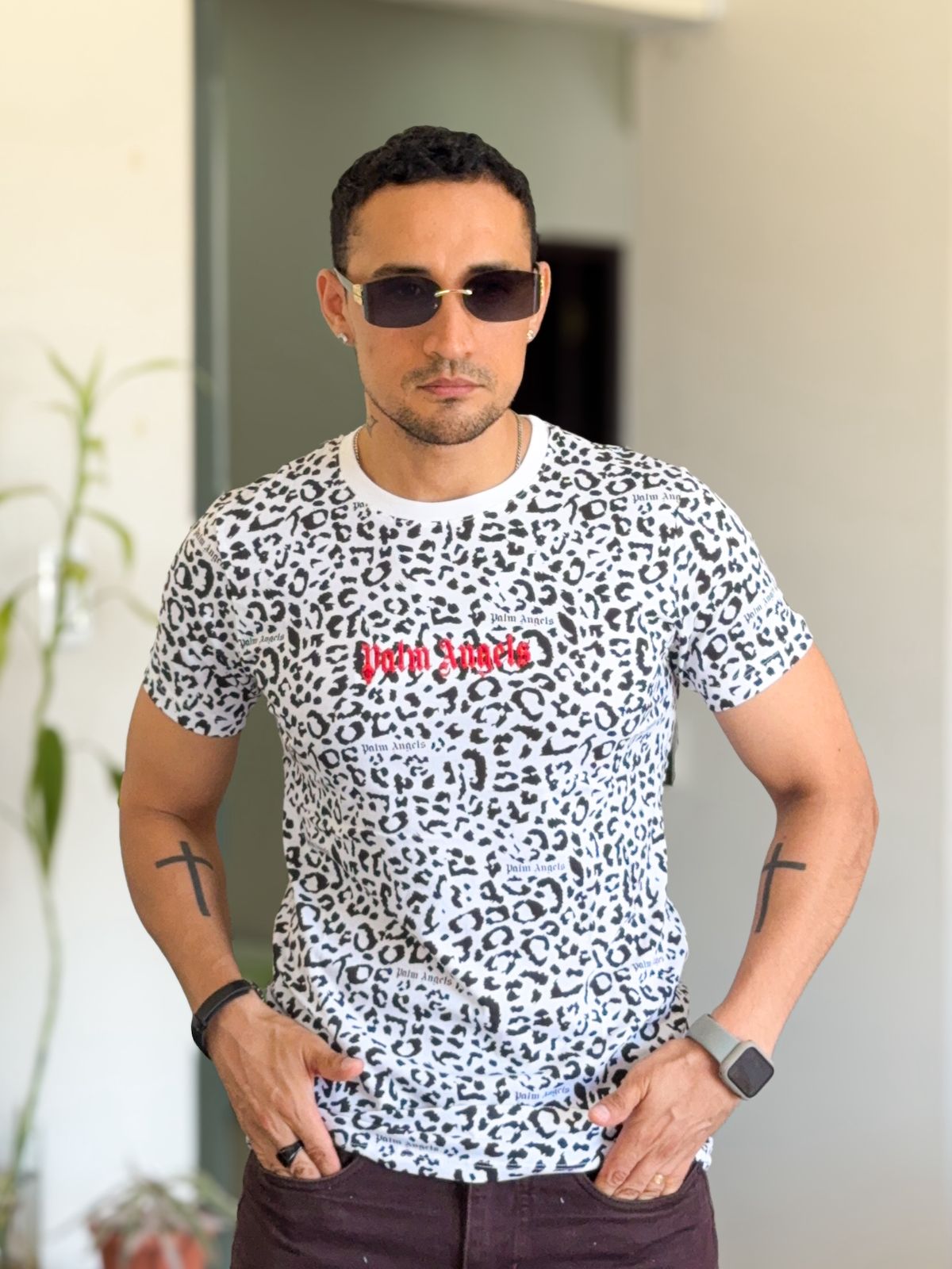 Polera palm angels animal print blanca