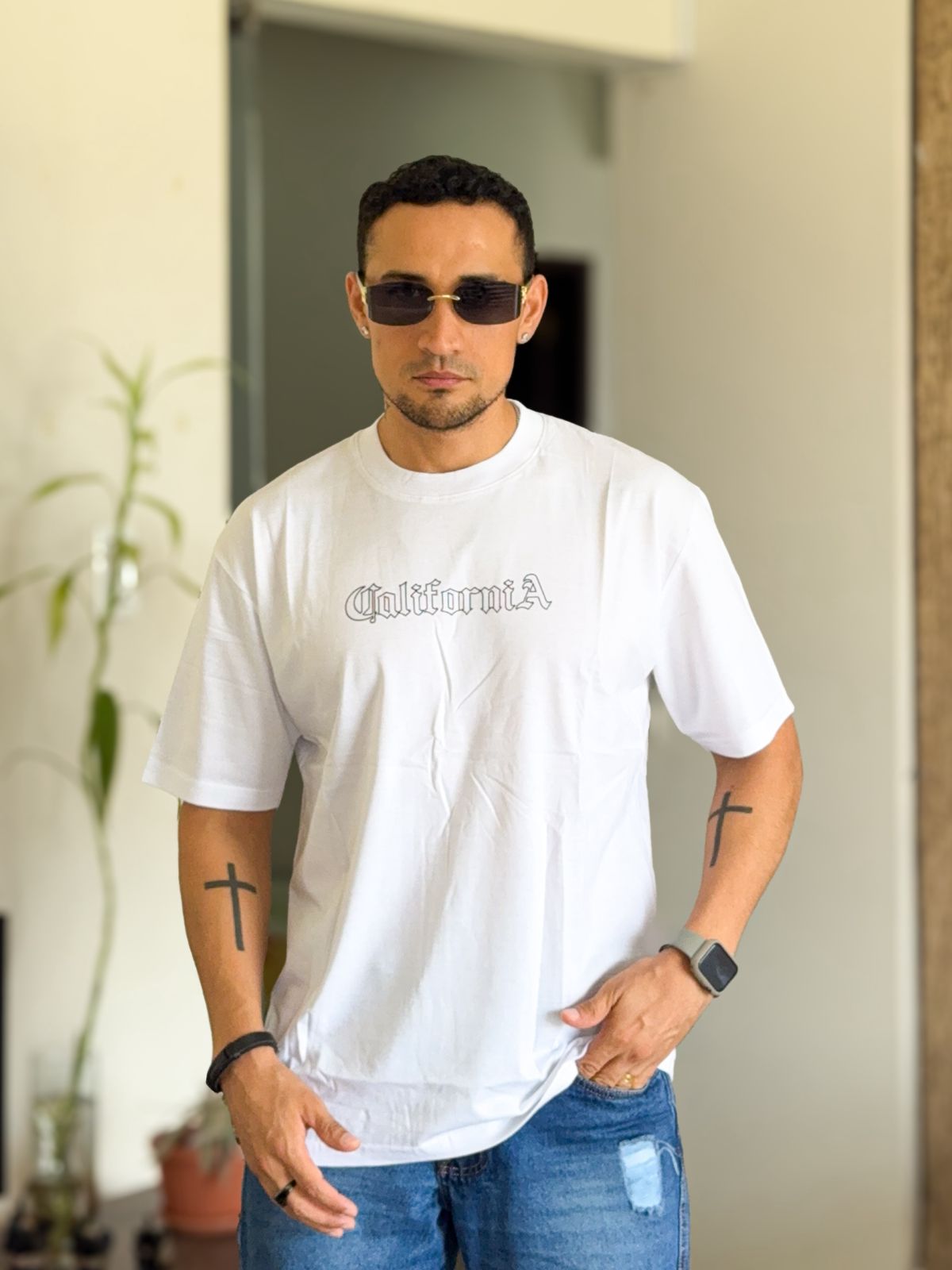 Polera roman oversize california blanca