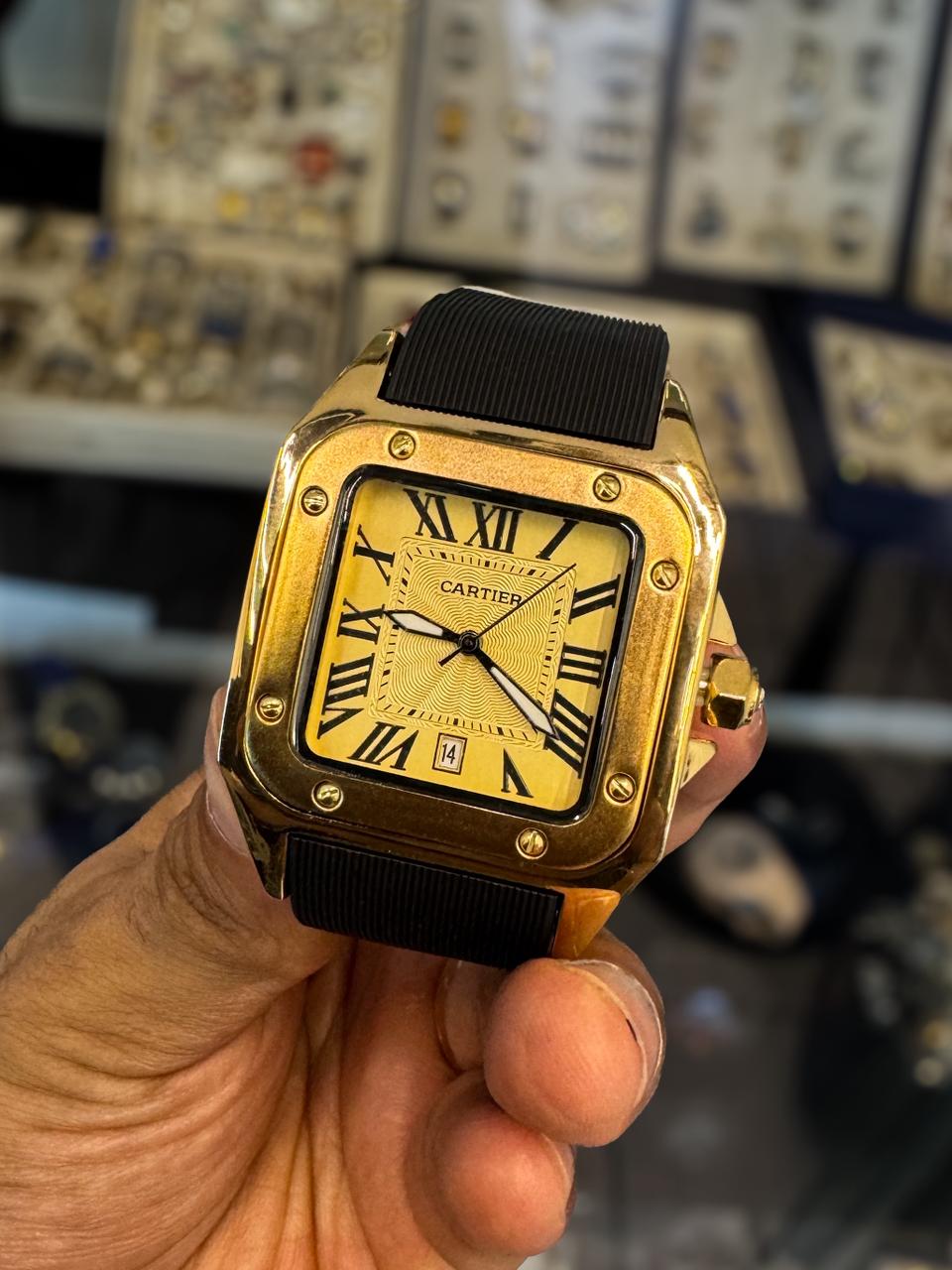 Reloj Cartier Santos Negro Plateado