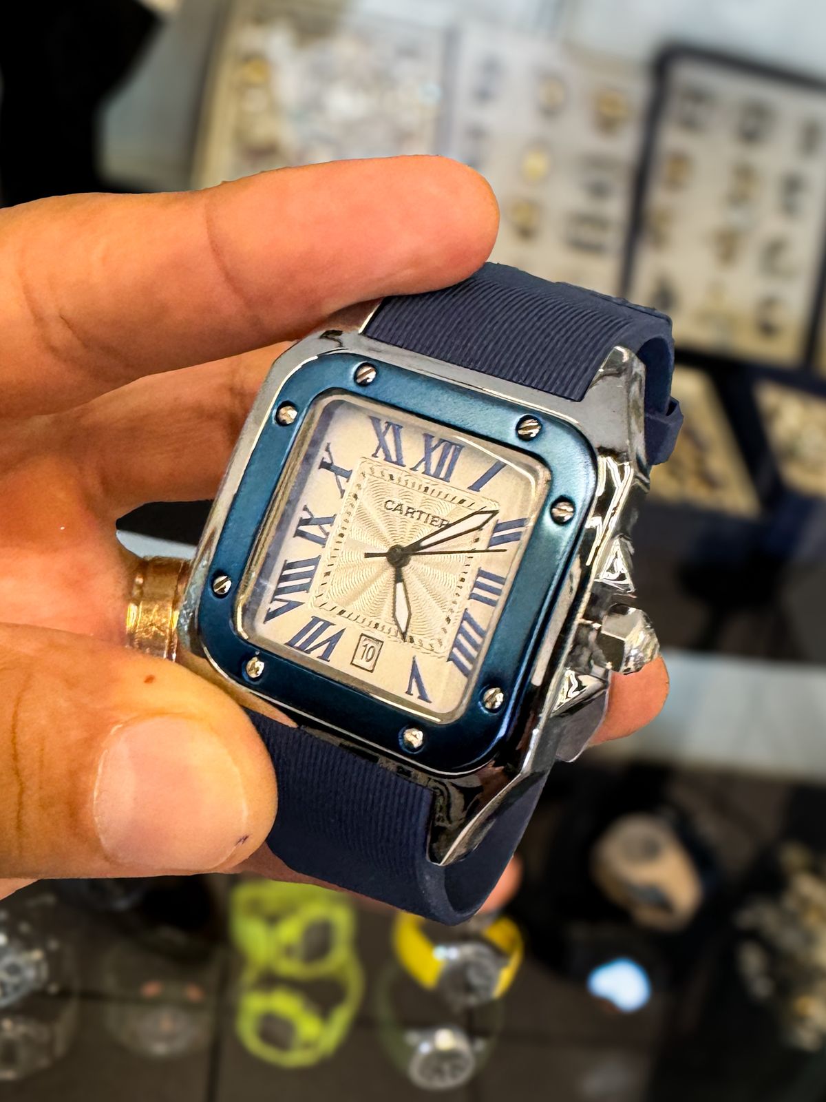 Reloj Cartier Santos Negro Plateado
