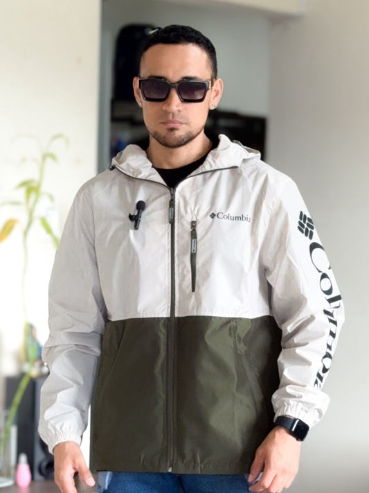 Chaqueta Rompevientos Columbia Premium Bi-color Crema/Verde