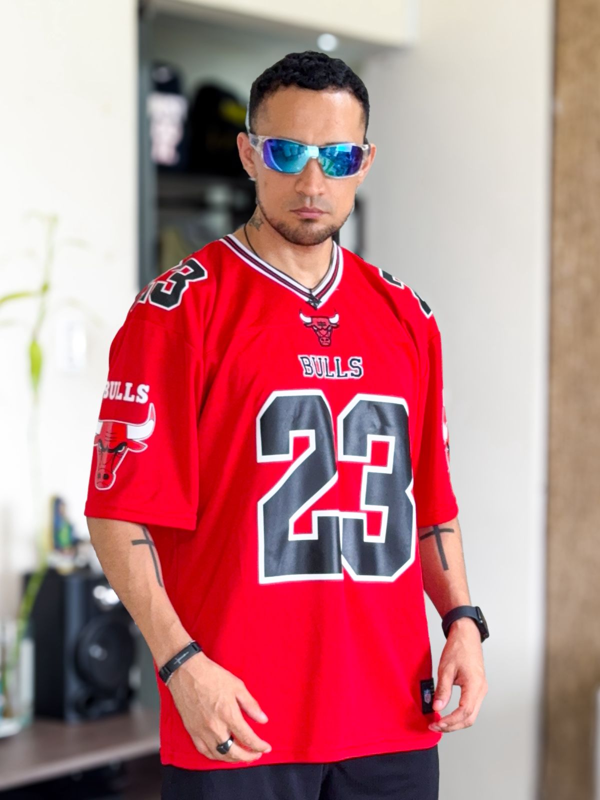 Jersey Chicago Bulls NFL Style 23 Jordan Roja Oversize