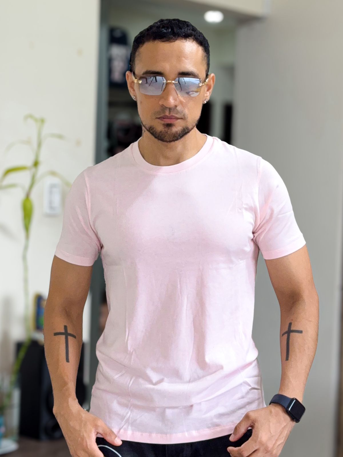 Polera Basica Zara corte clasico color Rosa bajito