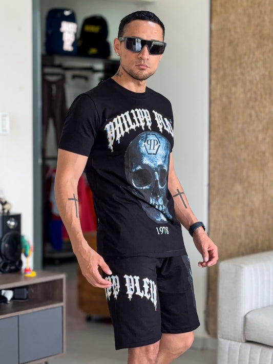 Conjunto de verano premium PHILIPP PLEIN Blue Sckull con PEDRERIA