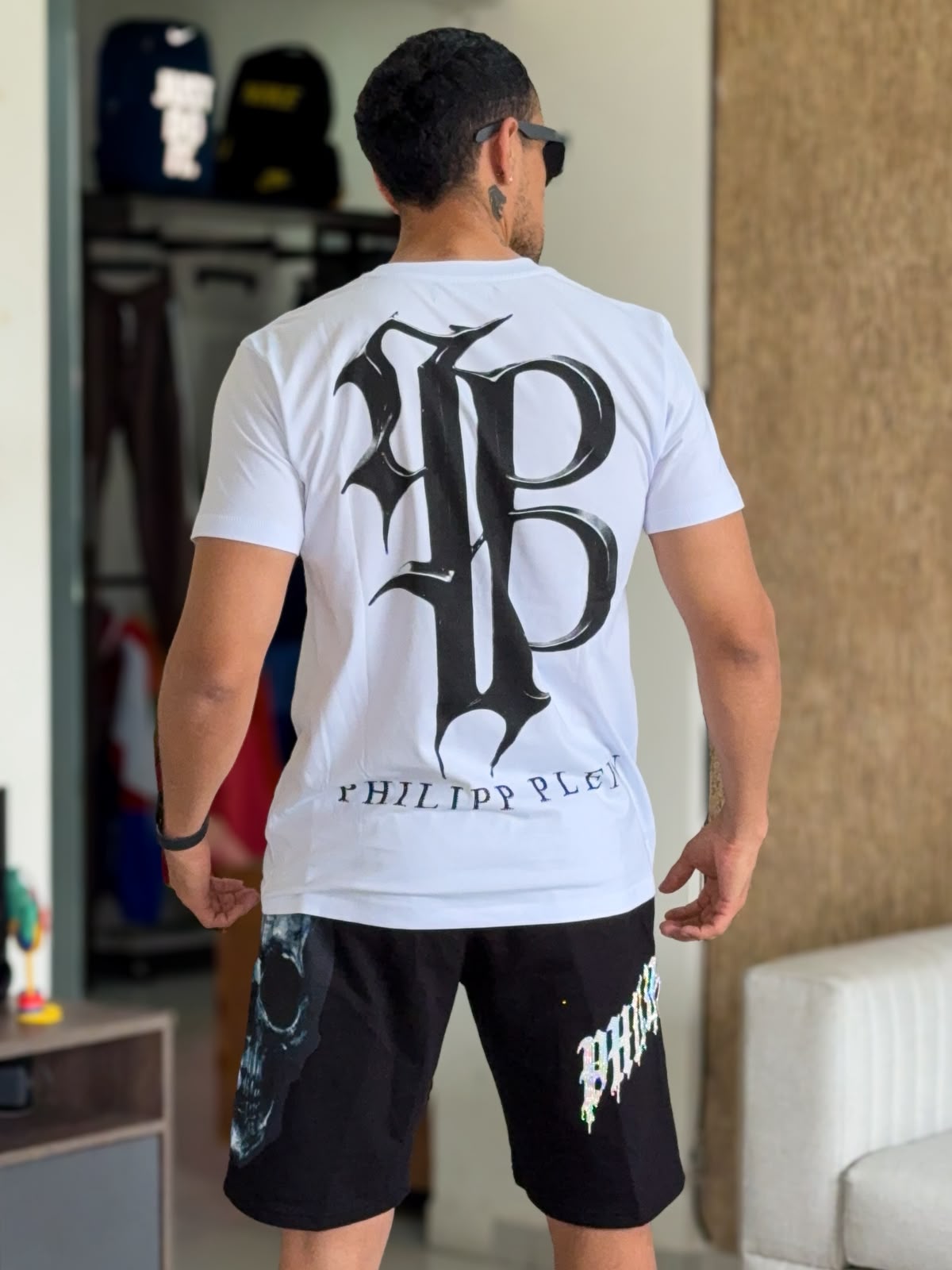 Conjunto de verano premium PHILIPP PLEIN Gotic Sckull con PEDRERIA Polera Blanca